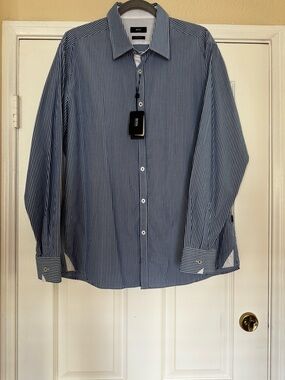 Hugo Boss Men's Long Sleeve Striped Button Down Dress Shirt Size XL